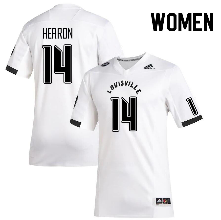 Women #14 Stephen Herron Louisville Cardinals College Football Jerseys Stitched Sale-White